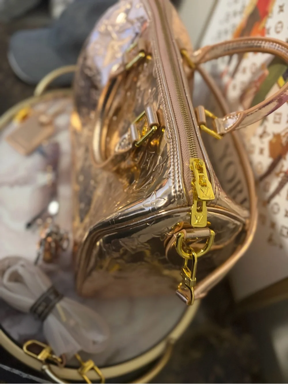 Rose Gold Embossed Dome Satchel - Designer-Inspired Women’s Bag